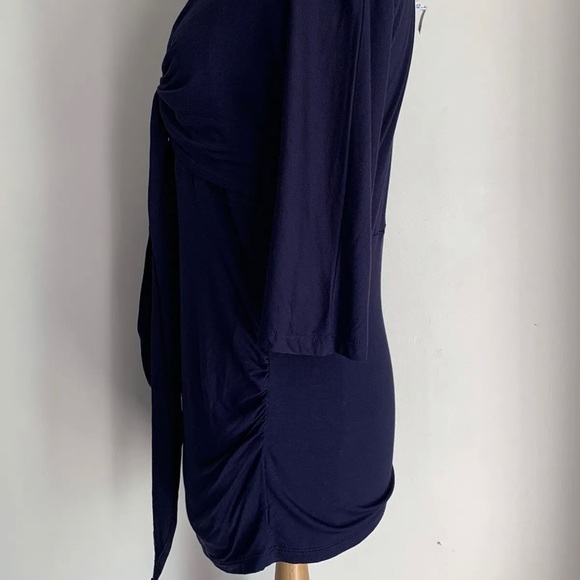 DOROTHY PERKINS Maternity Top Tie Front 3/4 Sleeves Navy Blue 2In1 UK Size 12 - Picture 10 of 11